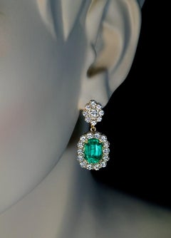 Rare Russian Emerald Diamond Gold Earrings