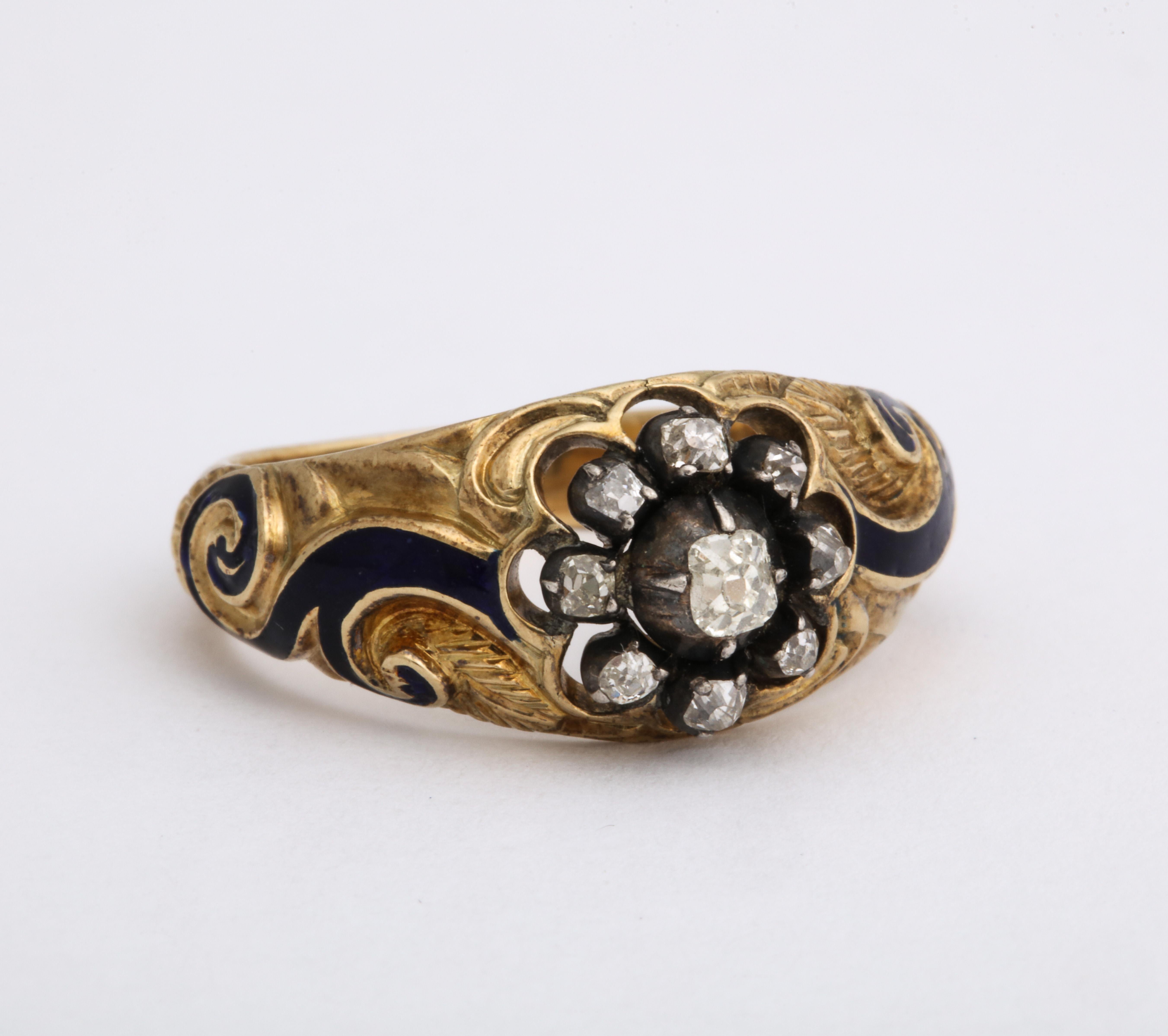 Russian Imperial-era Enamel and Diamond Gold Man’s Ring, 1855 For Sale 1