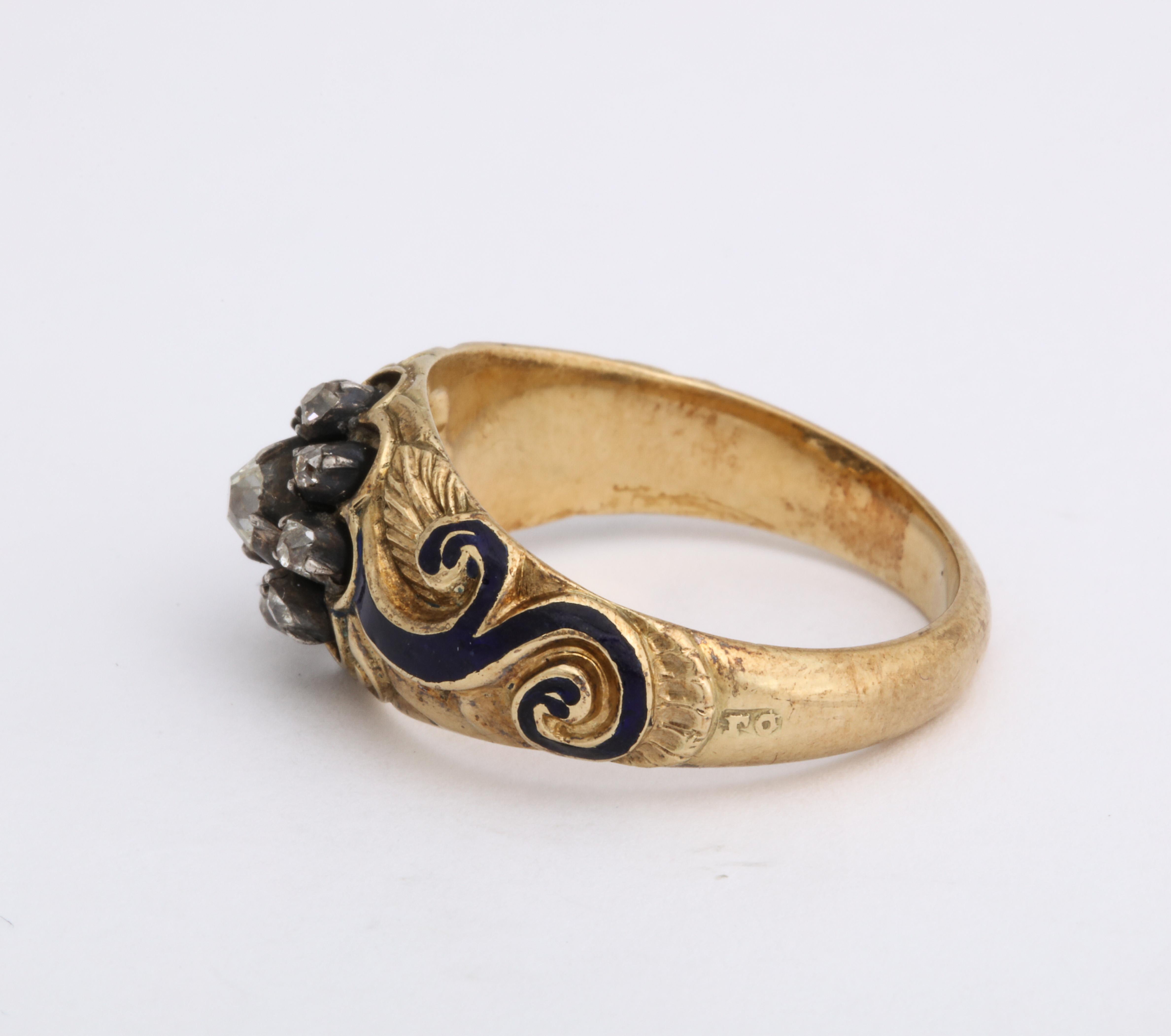 Russian Imperial-era Enamel and Diamond Gold Man’s Ring, 1855 For Sale 2