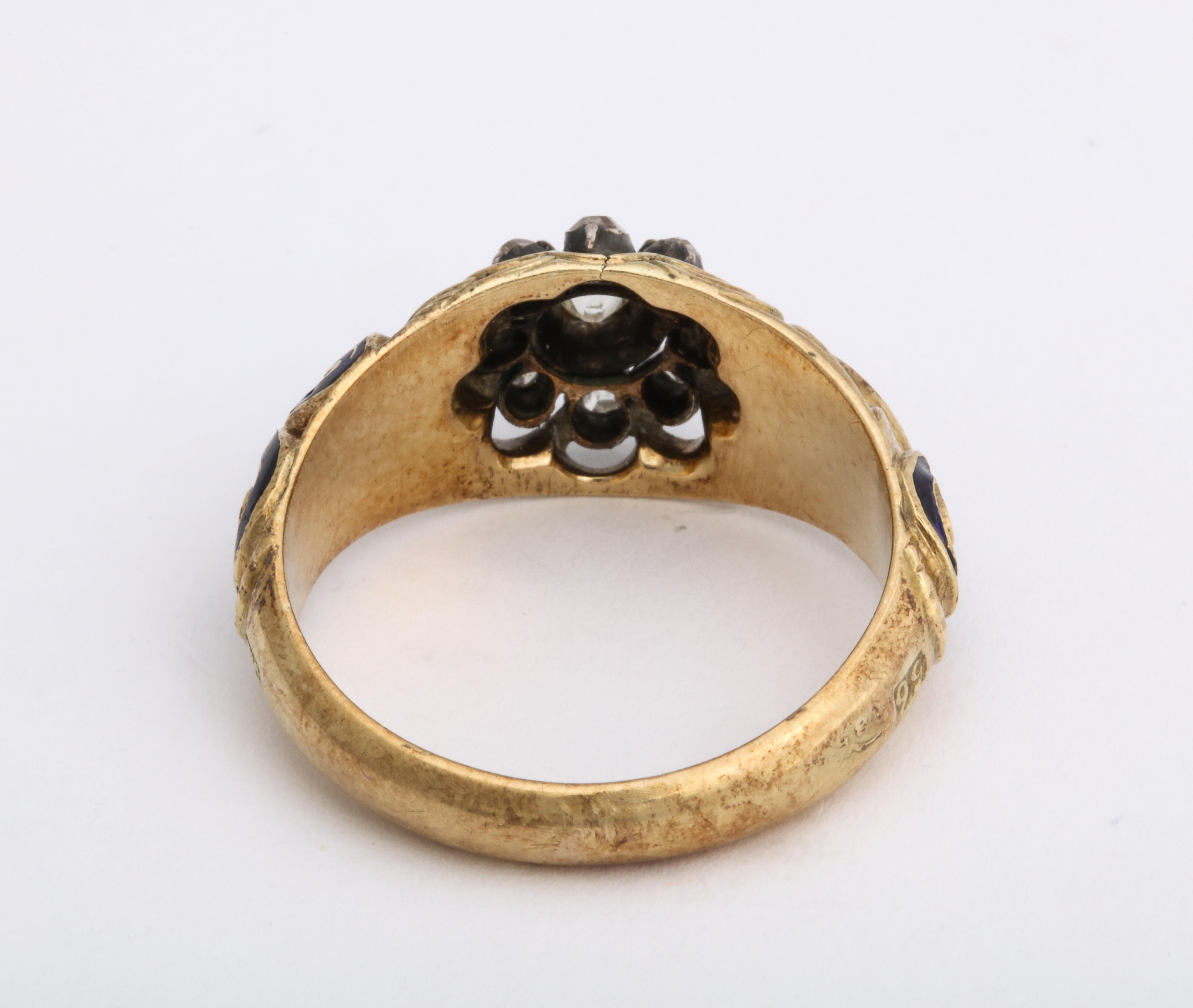 Russian Imperial-era Enamel and Diamond Gold Man’s Ring, 1855 For Sale 3