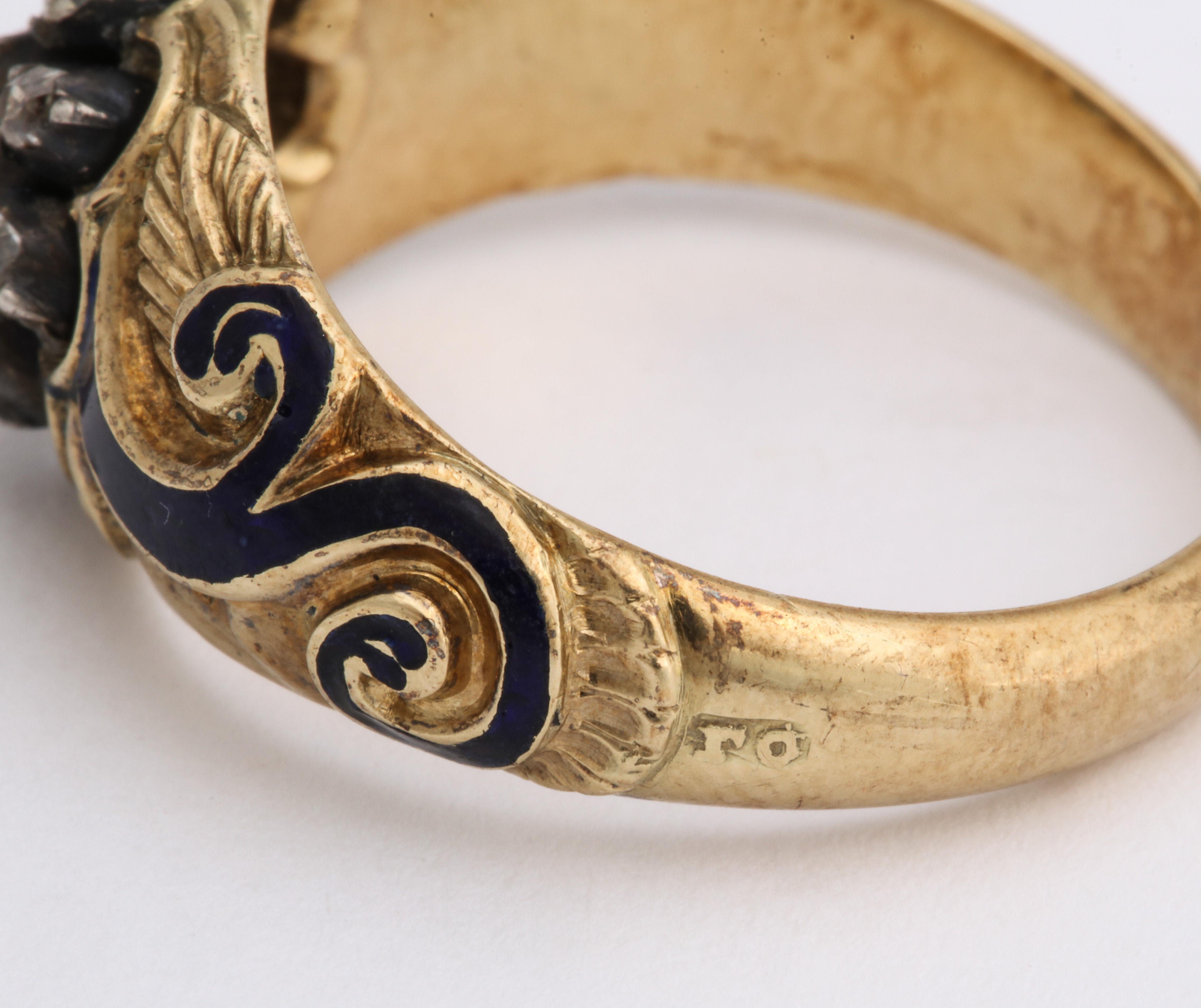 Russian Imperial-era Enamel and Diamond Gold Man’s Ring, 1855 For Sale 4