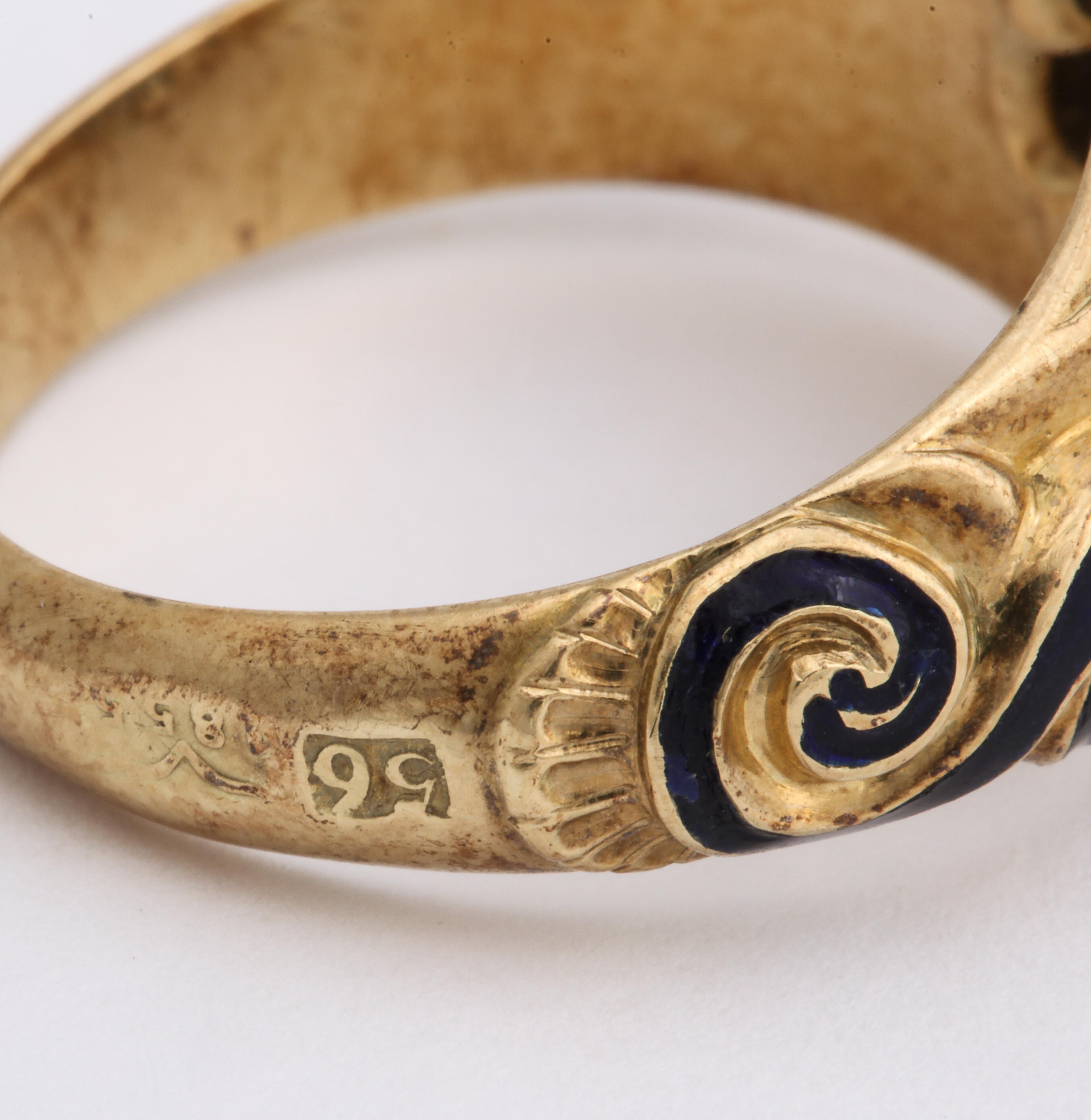 Russian Imperial-era Enamel and Diamond Gold Man’s Ring, 1855 For Sale 5