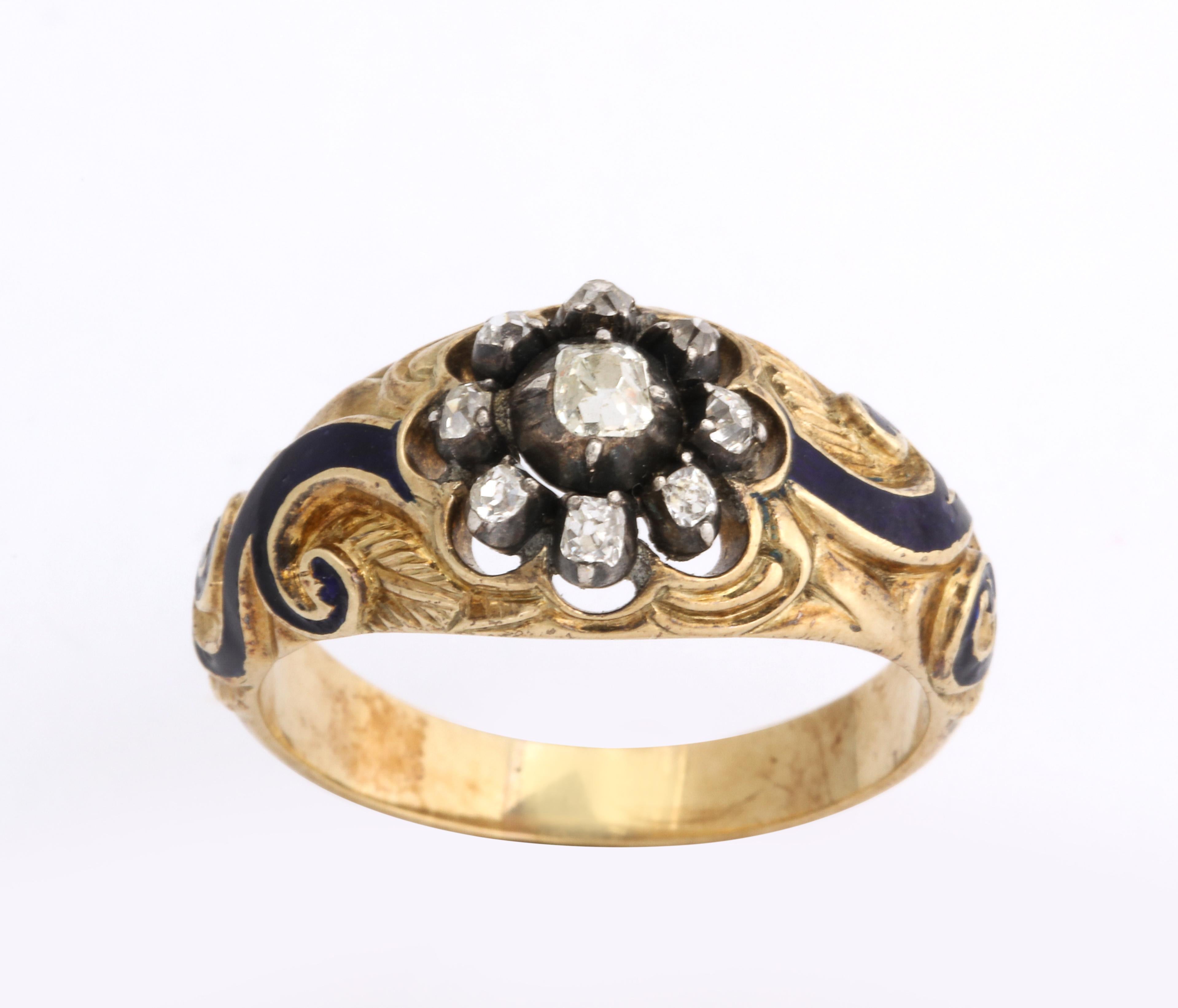 Russian Imperial-era Enamel and Diamond Gold Man’s Ring, 1855 For Sale 6