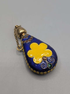 Rare Russian Gilt Silver Cloisonné Enamel Perfume Bottle, 916 Standard