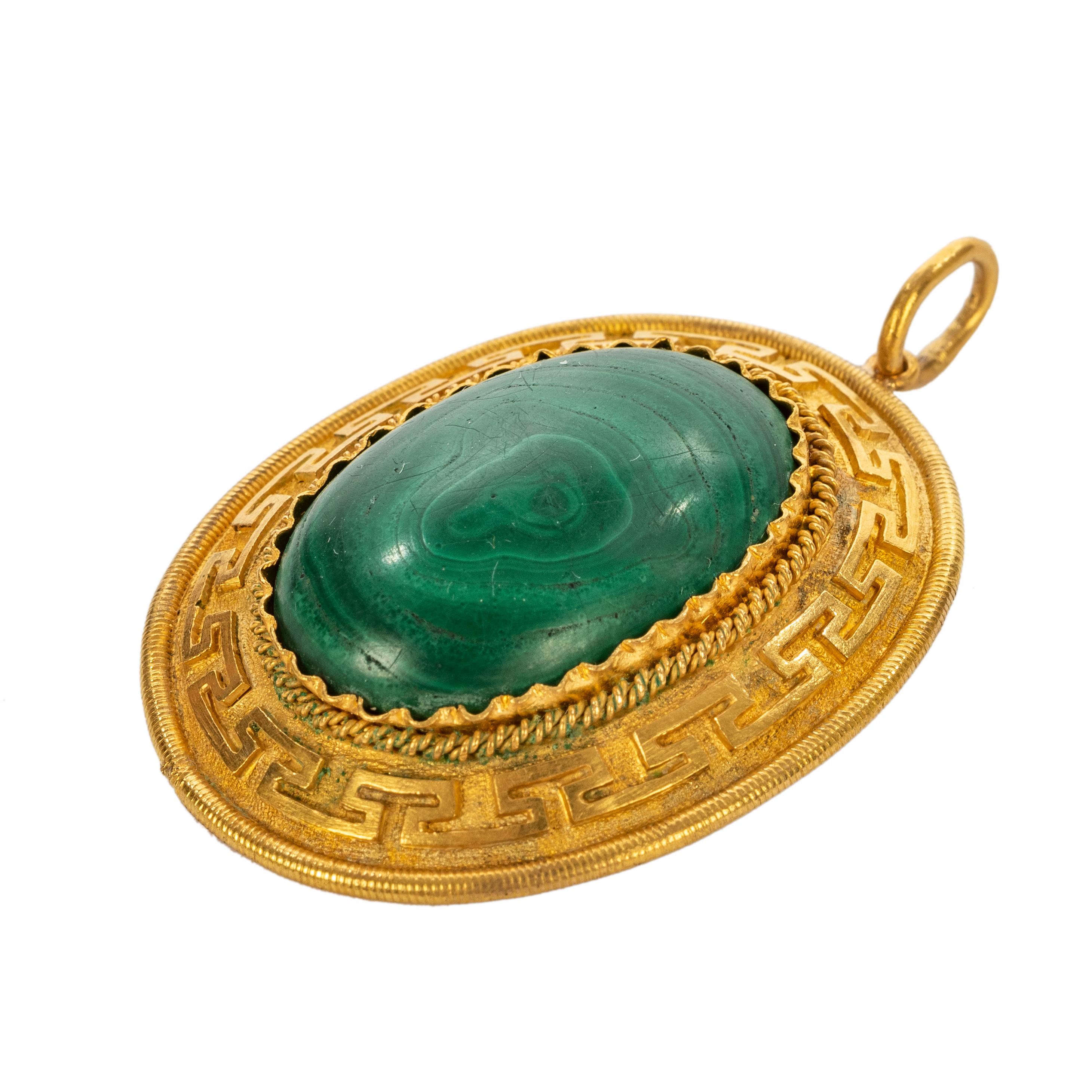 Russian Empire Rare Russian Malachite Gold Pendant, circa 1860