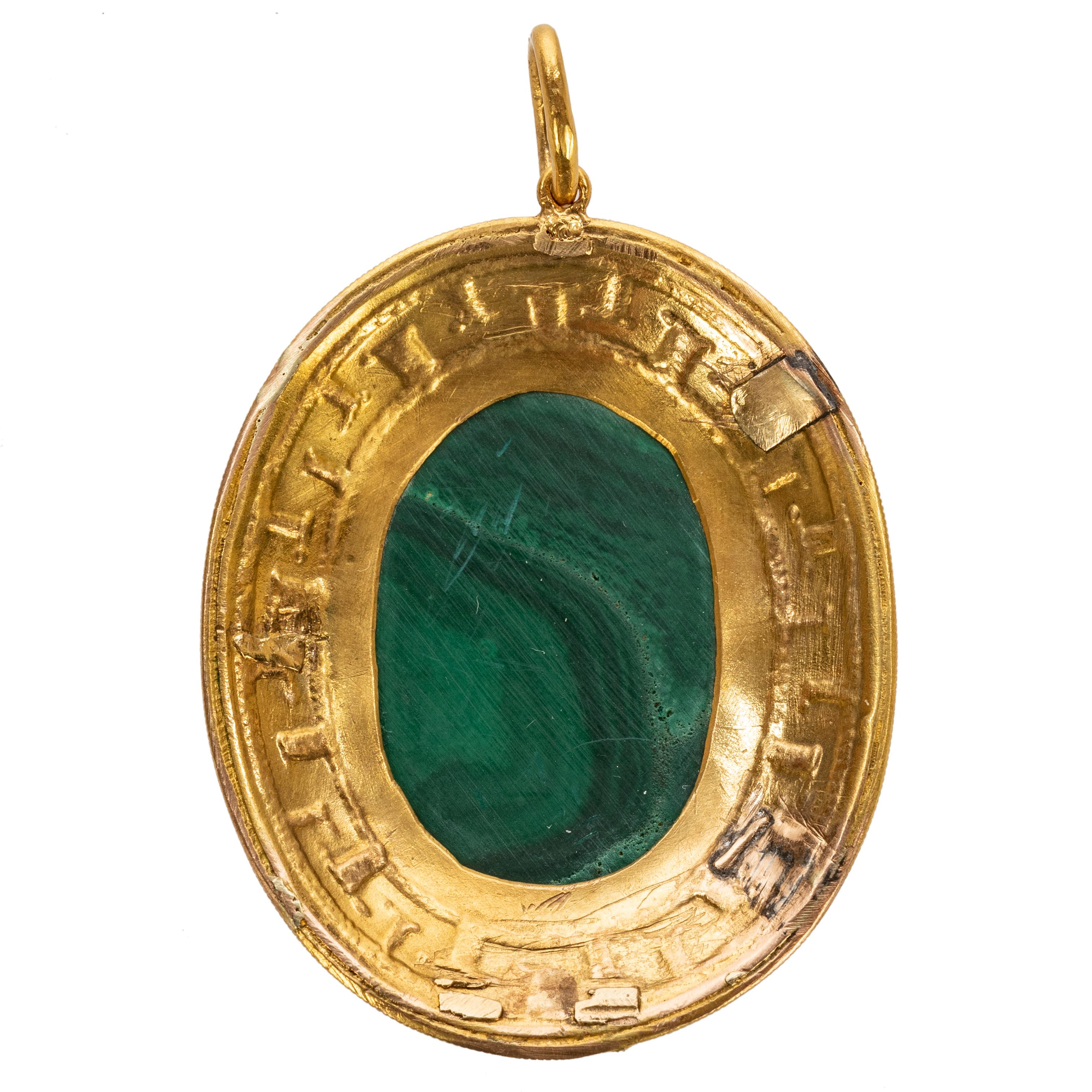 Rare Russian Malachite Gold Pendant, circa 1860 In Good Condition In St. Catharines, ON