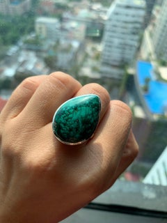 Rare Russian malachite silver ring