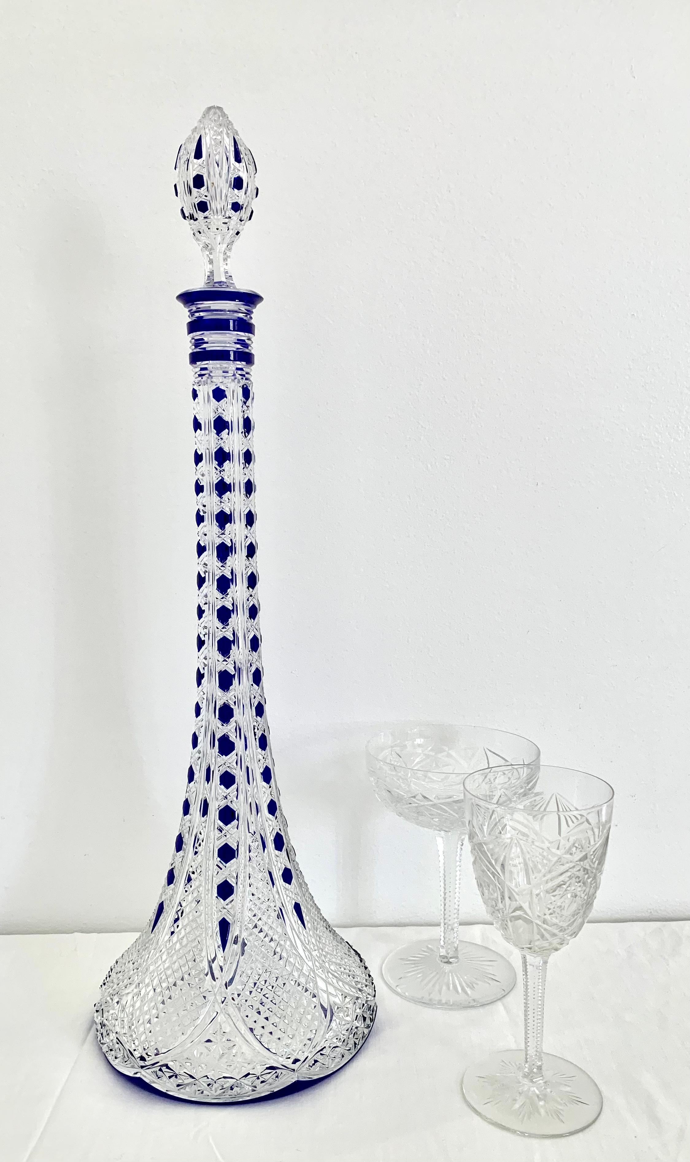 Rare Russian Collection Baccarat Tsarina Cobalt Blue Overlay Tall Decanter 4