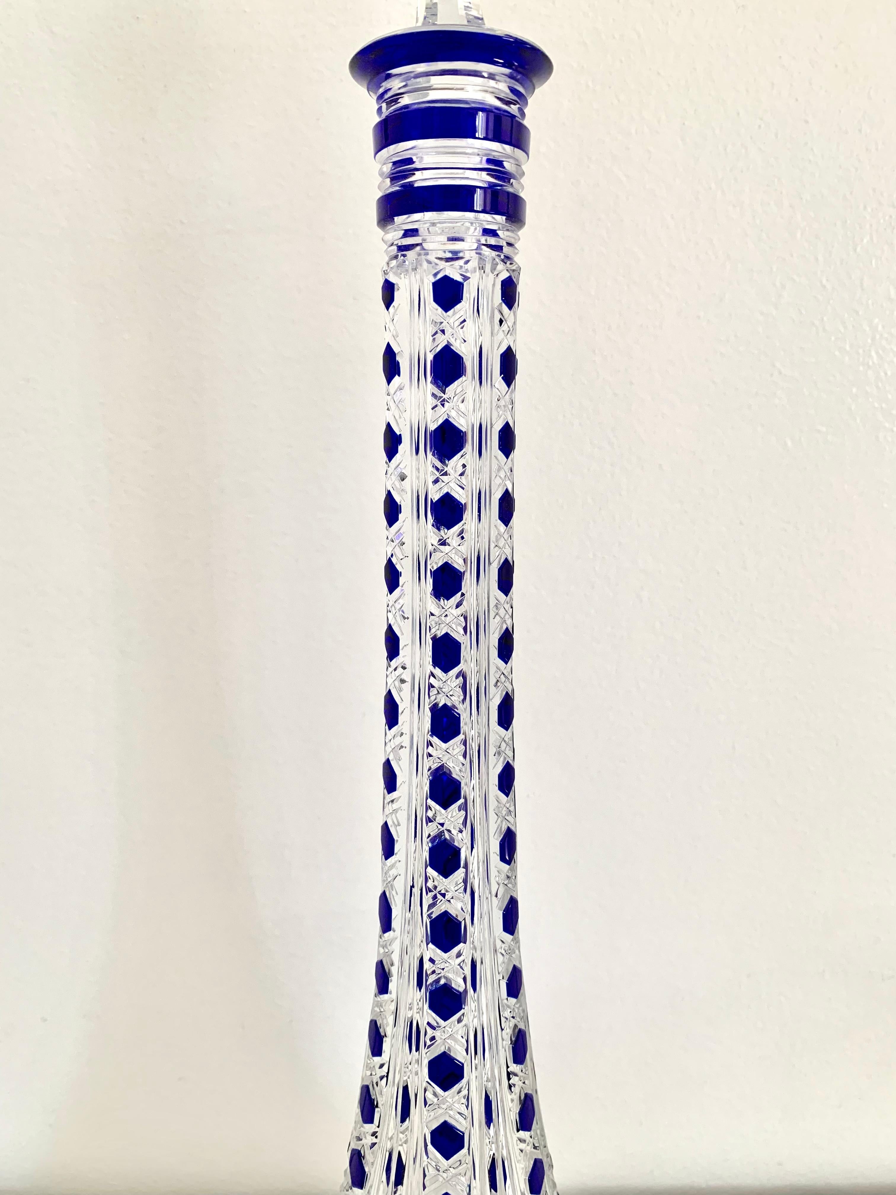 Rare Russian Collection Baccarat Tsarina Cobalt Blue Overlay Tall Decanter 1