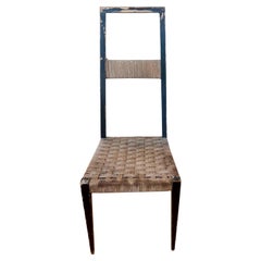 Rare Rustic Mid Century Italian wood Ladder Back Side Chair Rush Seat