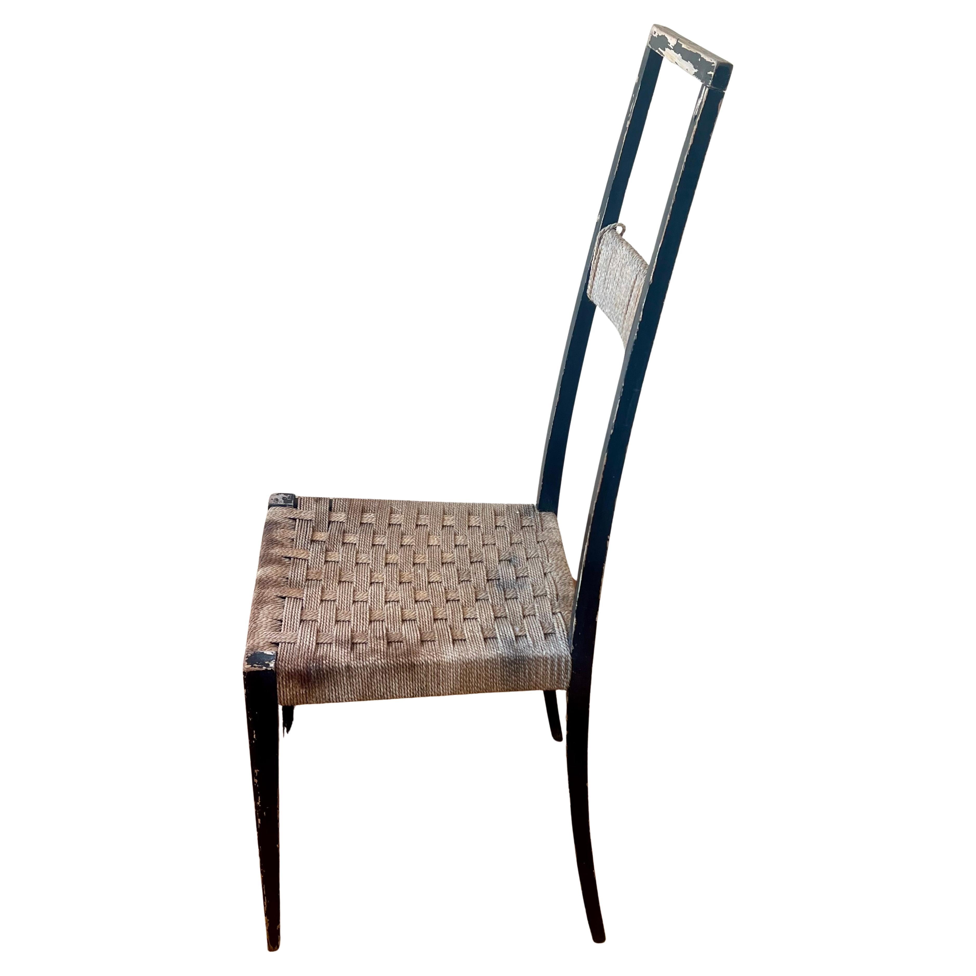 Mid-Century Modern Rare Rustic Mid Century Italian wood Ladder Back Side Chair Rush Seat For Sale