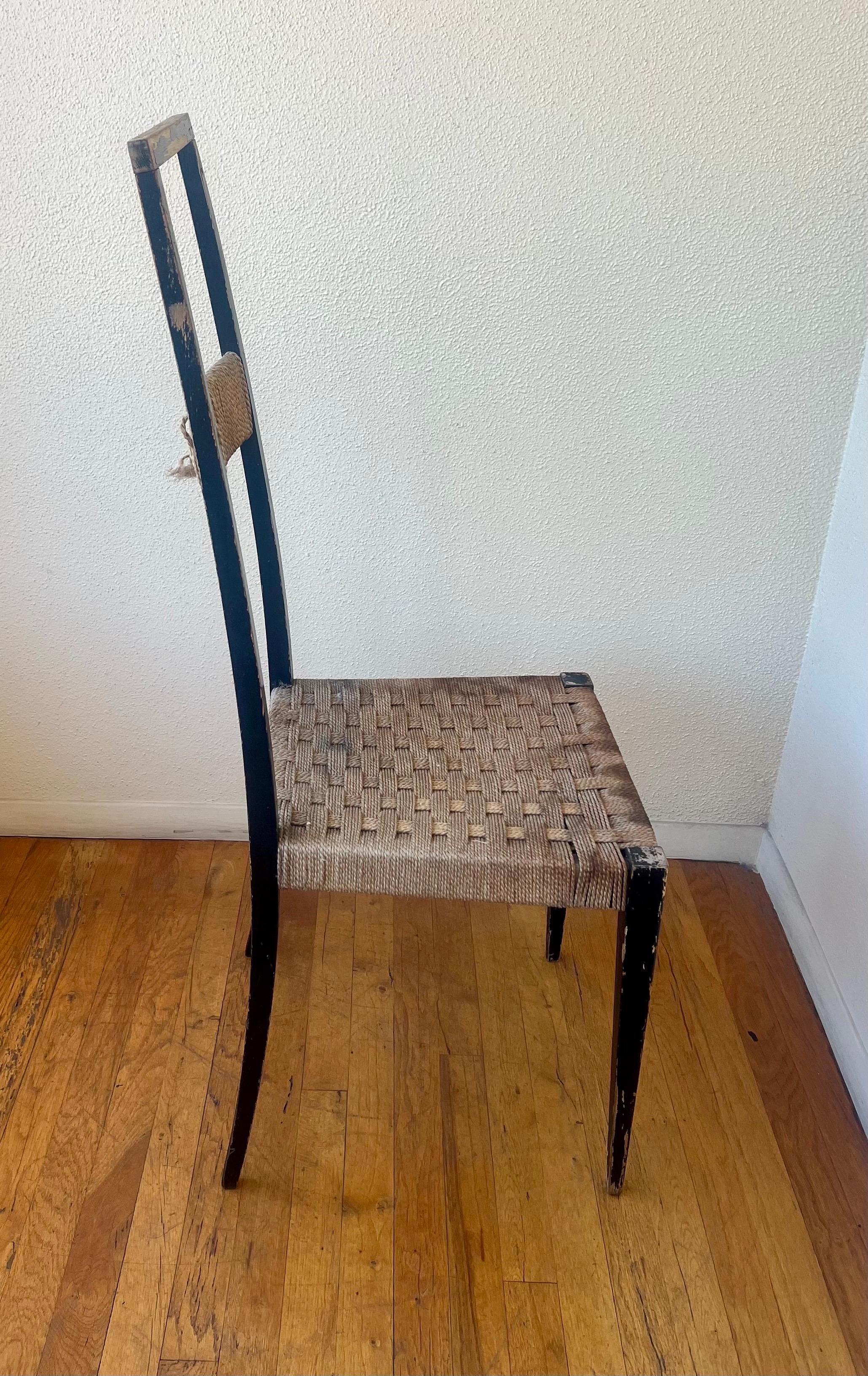20th Century Rare Rustic Mid Century Italian wood Ladder Back Side Chair Rush Seat For Sale