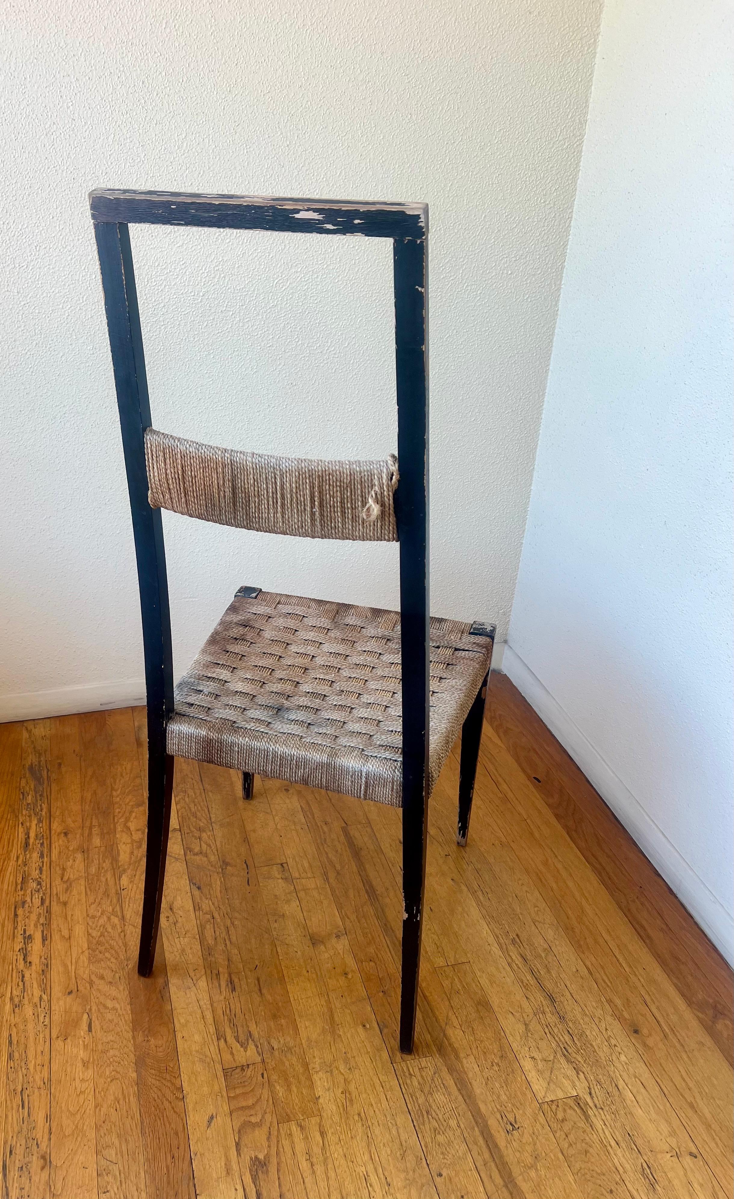 Cord Rare Rustic Mid Century Italian wood Ladder Back Side Chair Rush Seat For Sale