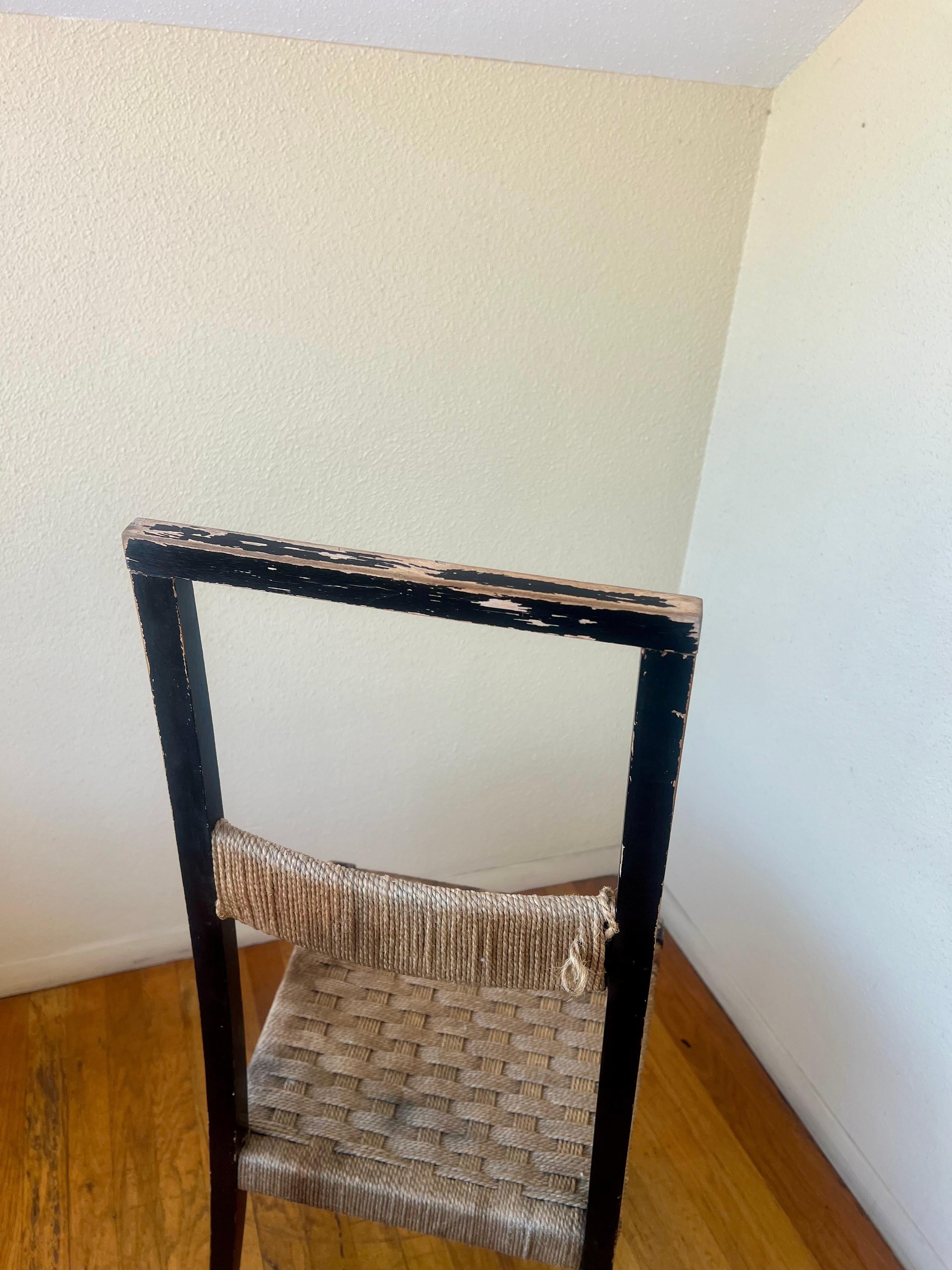 Rare Rustic Mid Century Italian wood Ladder Back Side Chair Rush Seat For Sale 1