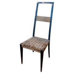 Rare Rustic Mid Century Italian wood Ladder Back Side Chair Rush Seat