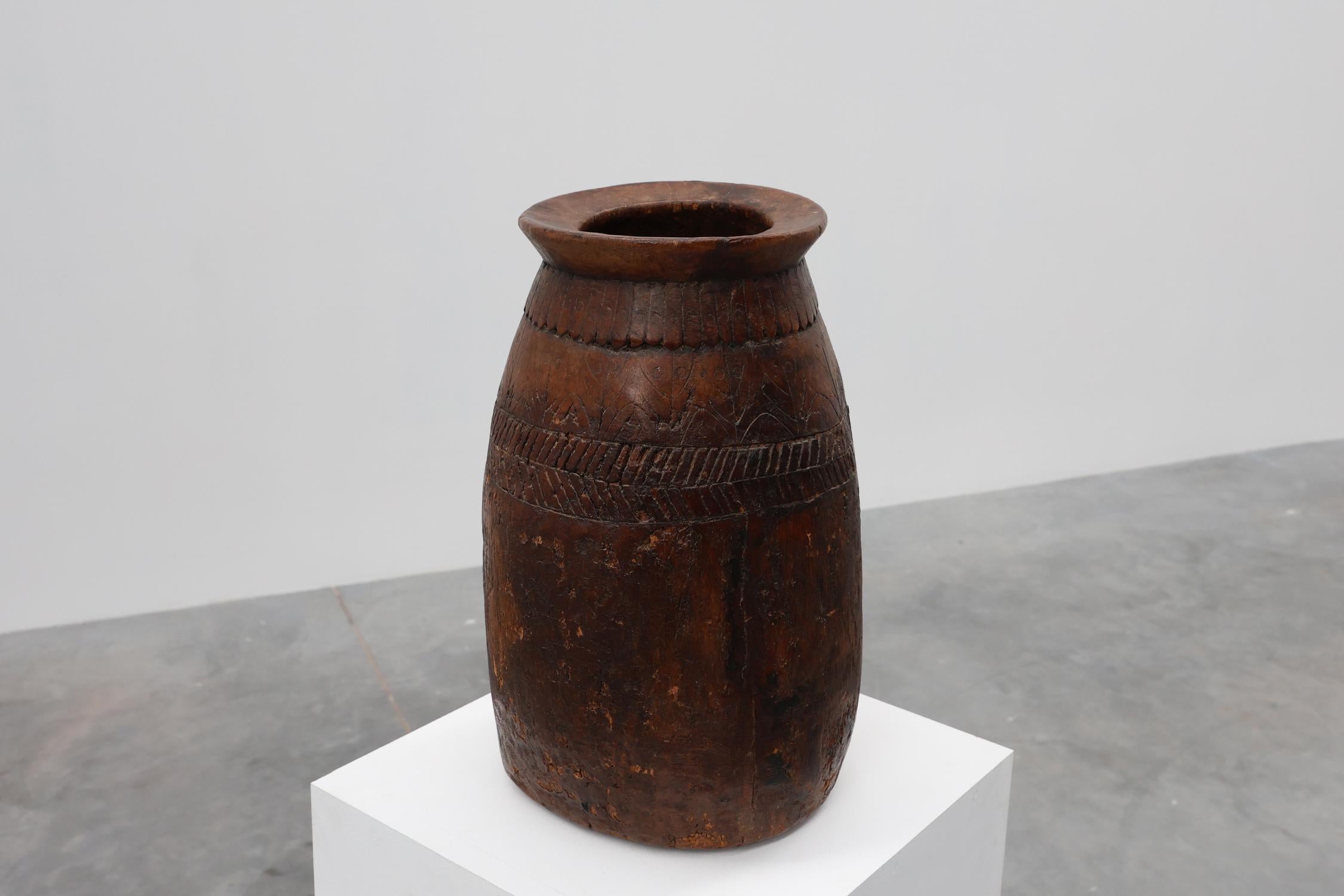 French Rare Rustic wabi sabi style vase in solid wood, France 1800s For Sale