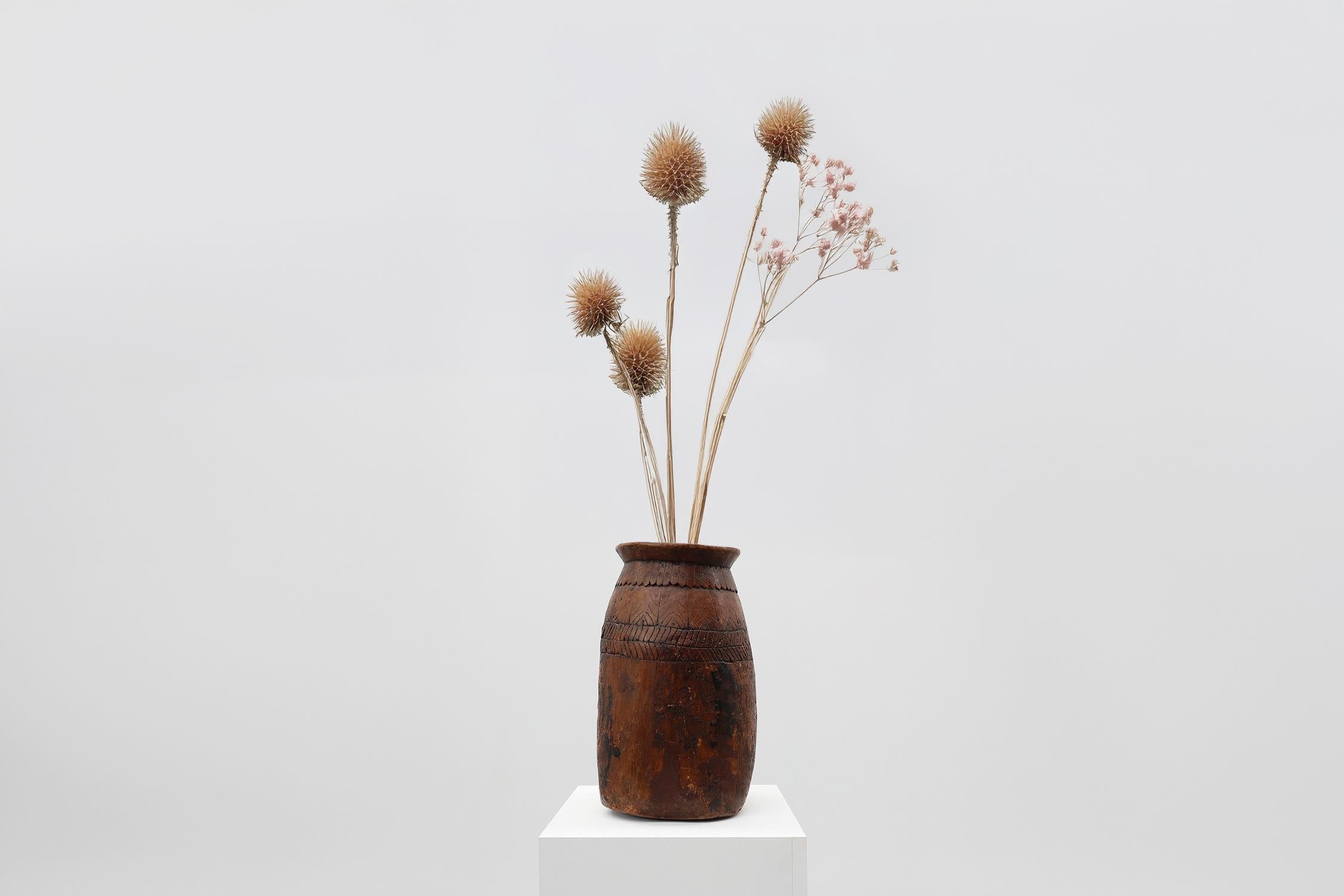 18th Century Rare Rustic wabi sabi style vase in solid wood, France 1800s For Sale