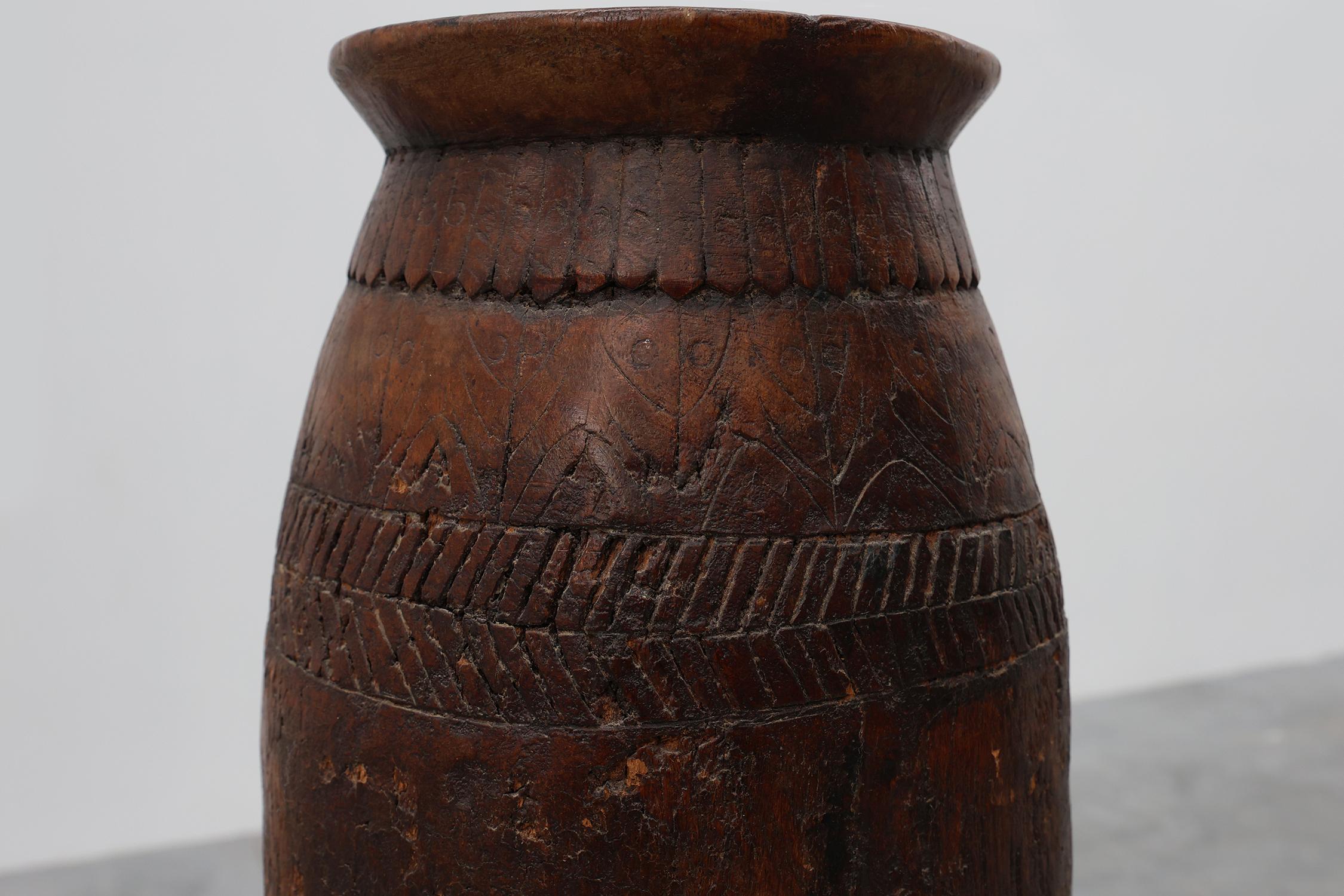 Wood Rare Rustic wabi sabi style vase in solid wood, France 1800s For Sale