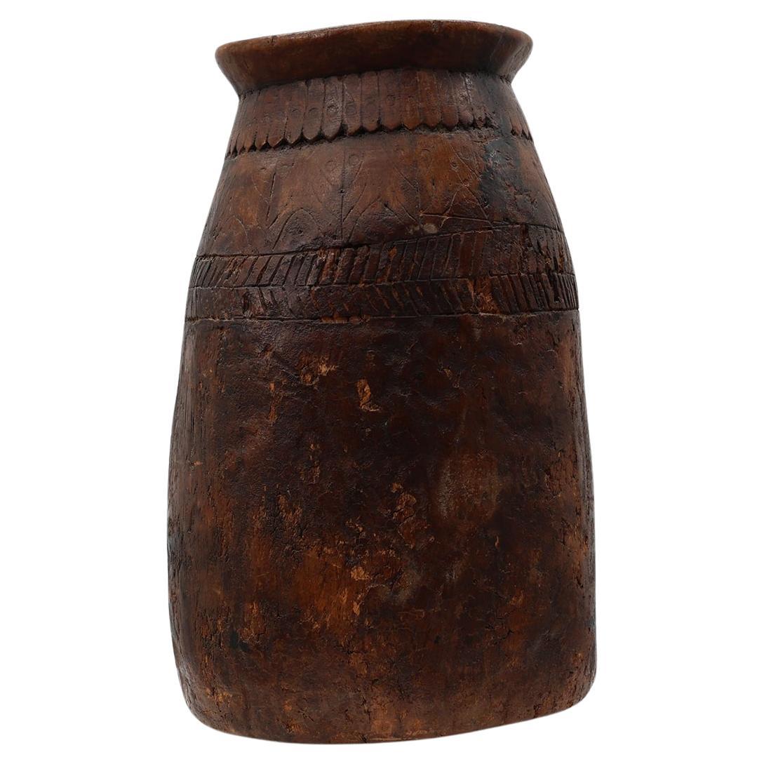 Rare Rustic wabi sabi style vase in solid wood, France 1800s For Sale