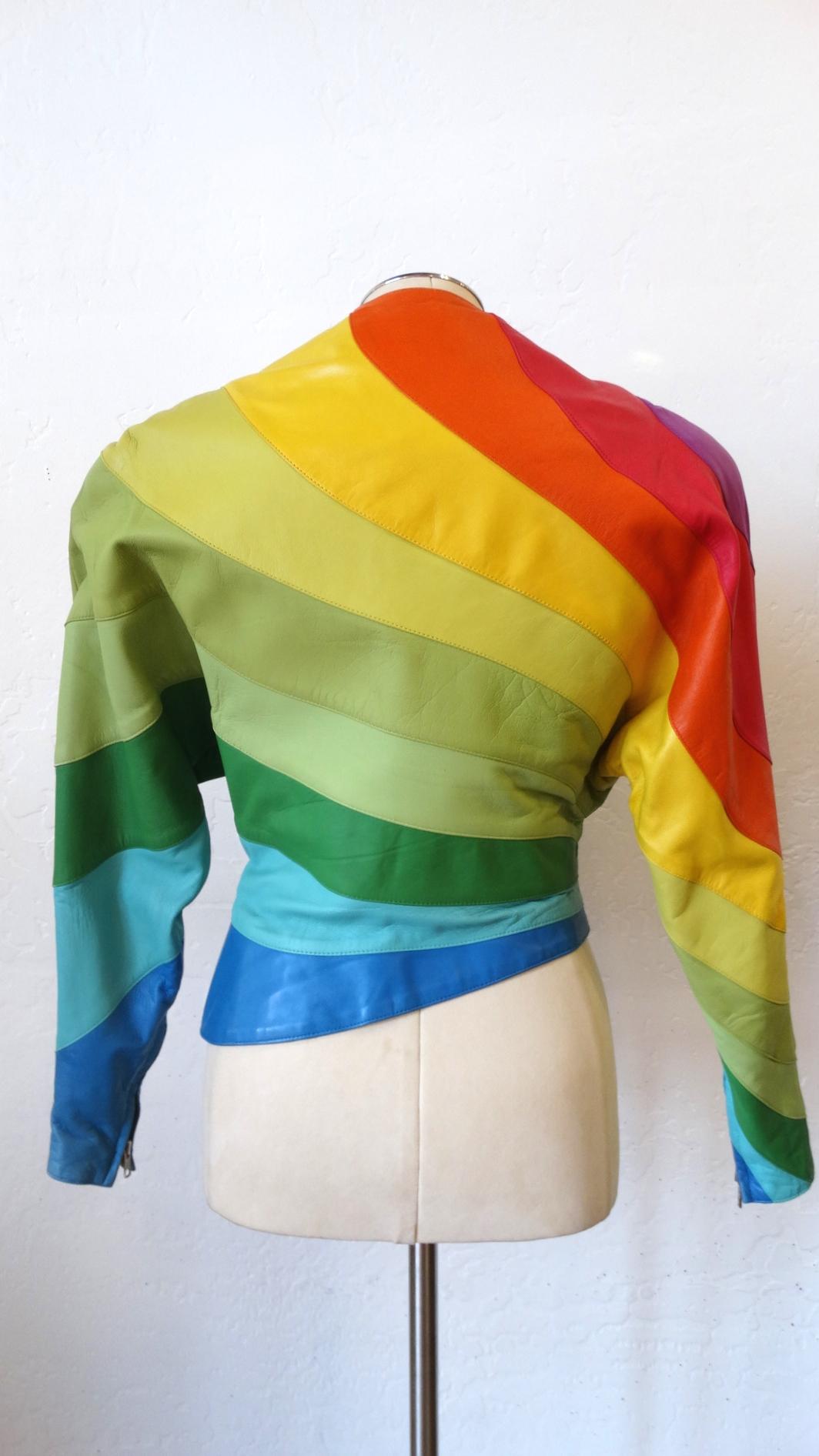  Rare S/S 1990 Thierry Mugler Rainbow Leather Jacket Unisexe 