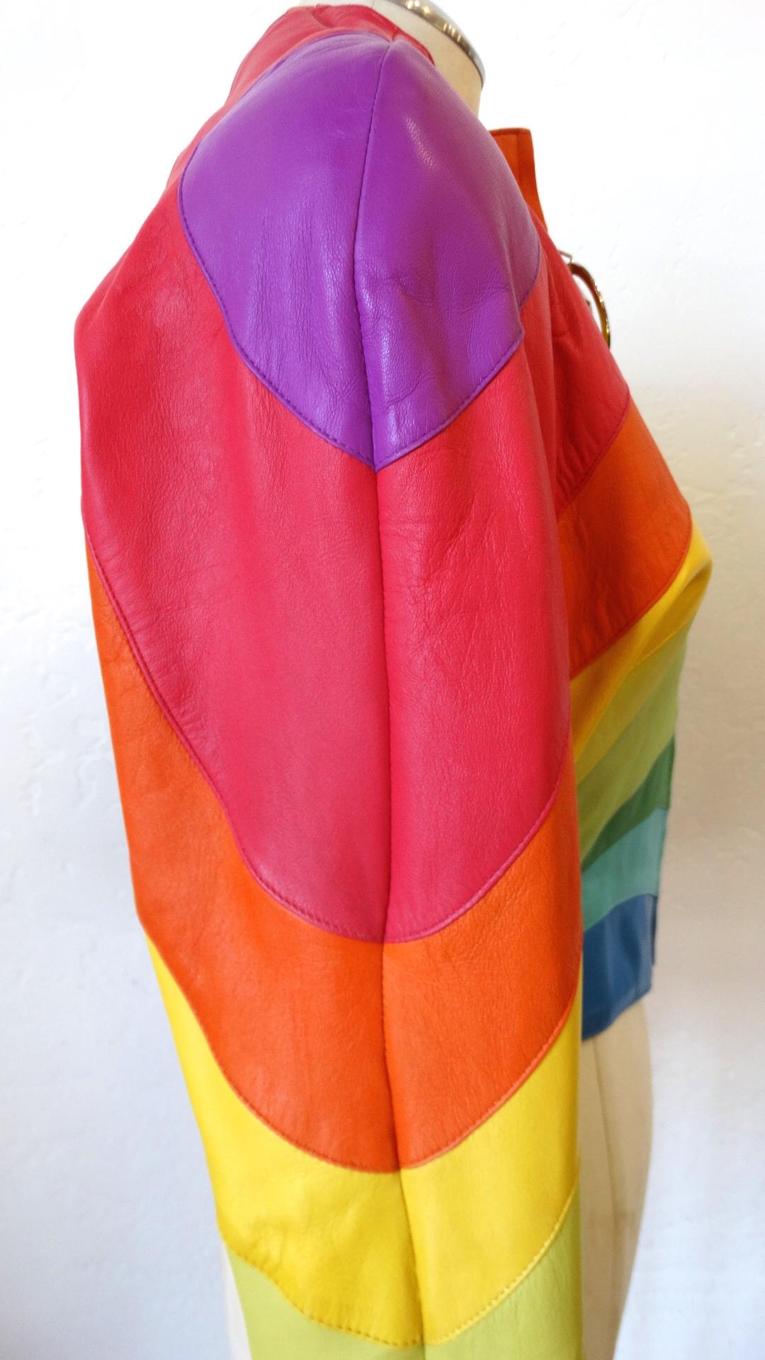 Brown Rare S/S 1990s Thierry Mugler Rainbow Leather Jacket 