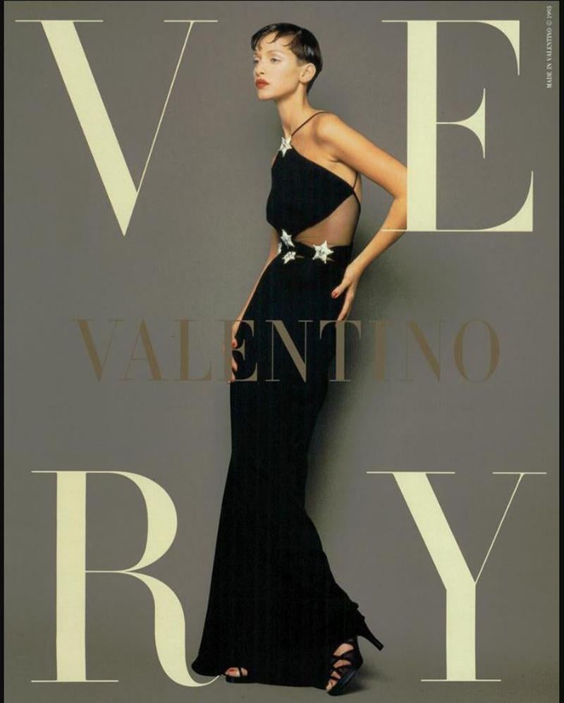 Rare S/S 1993 Vintage Valentino Crystal Embellished Black Gown  In Excellent Condition In Montgomery, TX