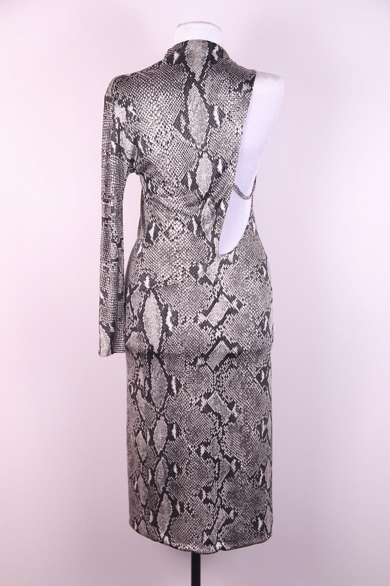 Rare! S/S 2000 Gucci by Tom Ford Grey Snake Print Asymmetric One Sleeve Dress For Sale 3
