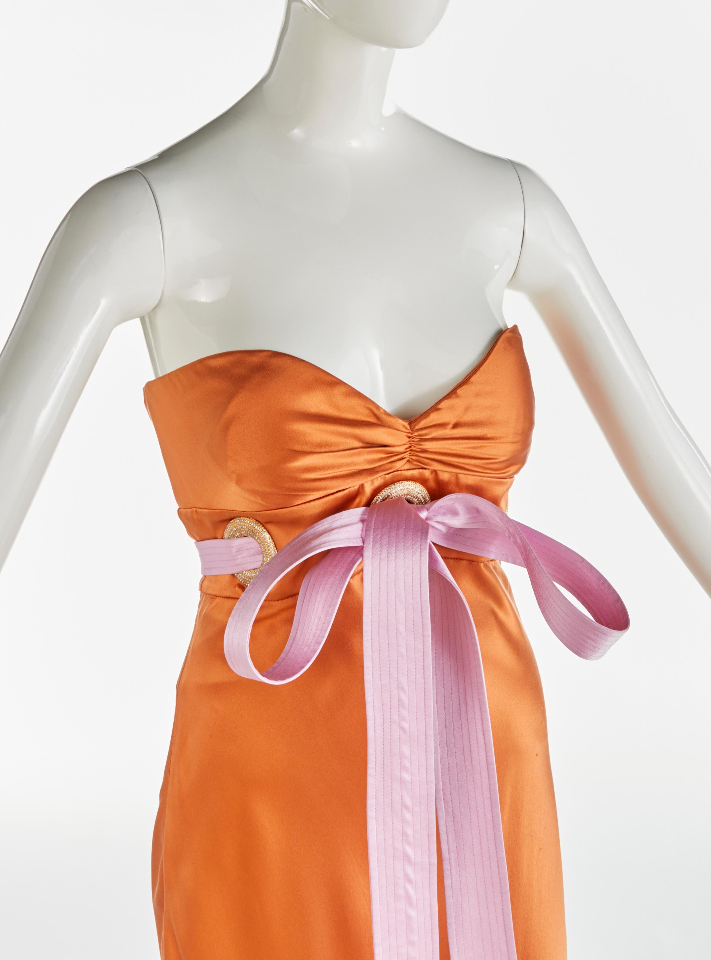 Rare S/S 2005 Valentino Runway Silk Draped Crystal Bow Gown Dress In Good Condition For Sale In Baar, CH