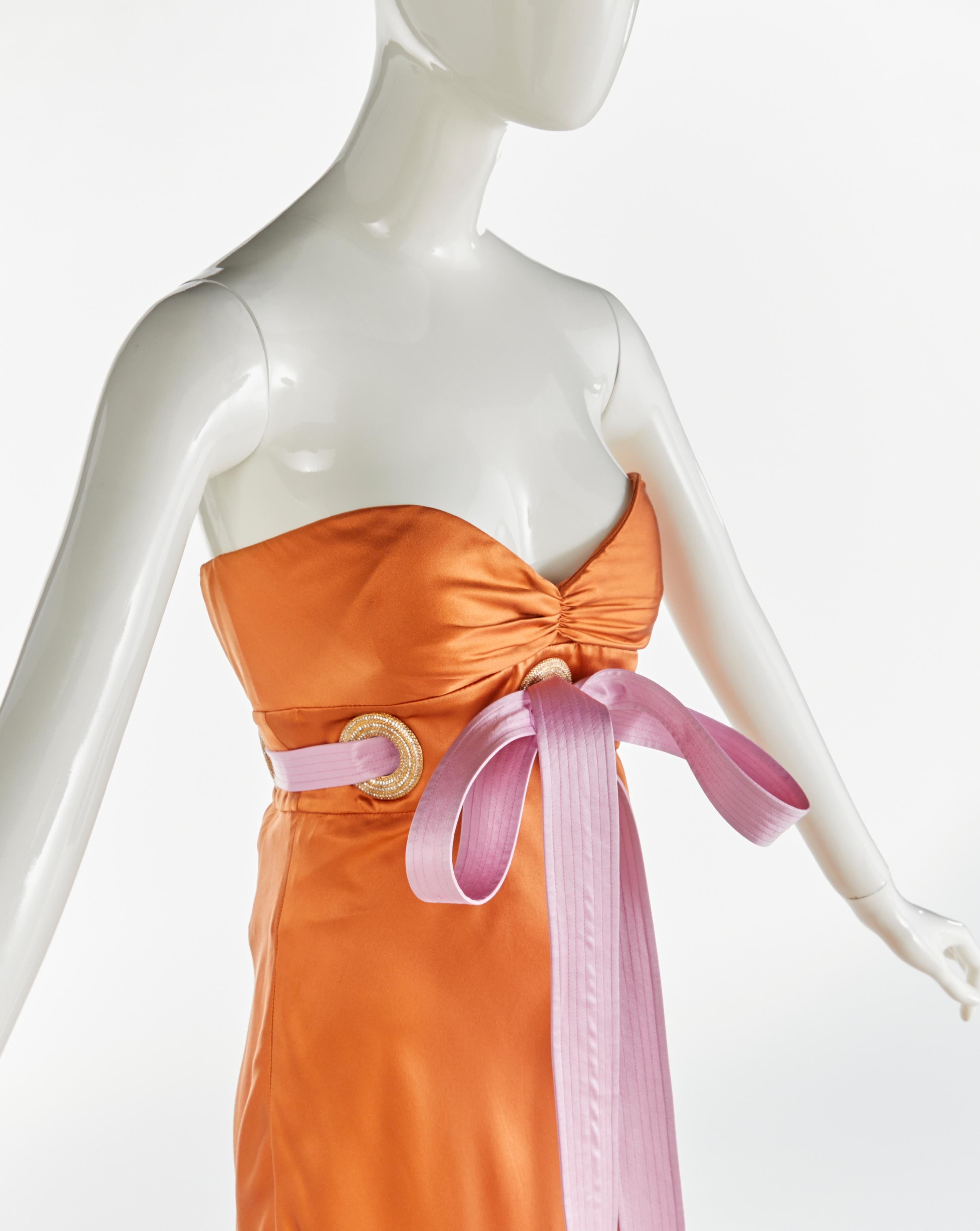 Women's Rare S/S 2005 Valentino Runway Silk Draped Crystal Bow Gown Dress For Sale