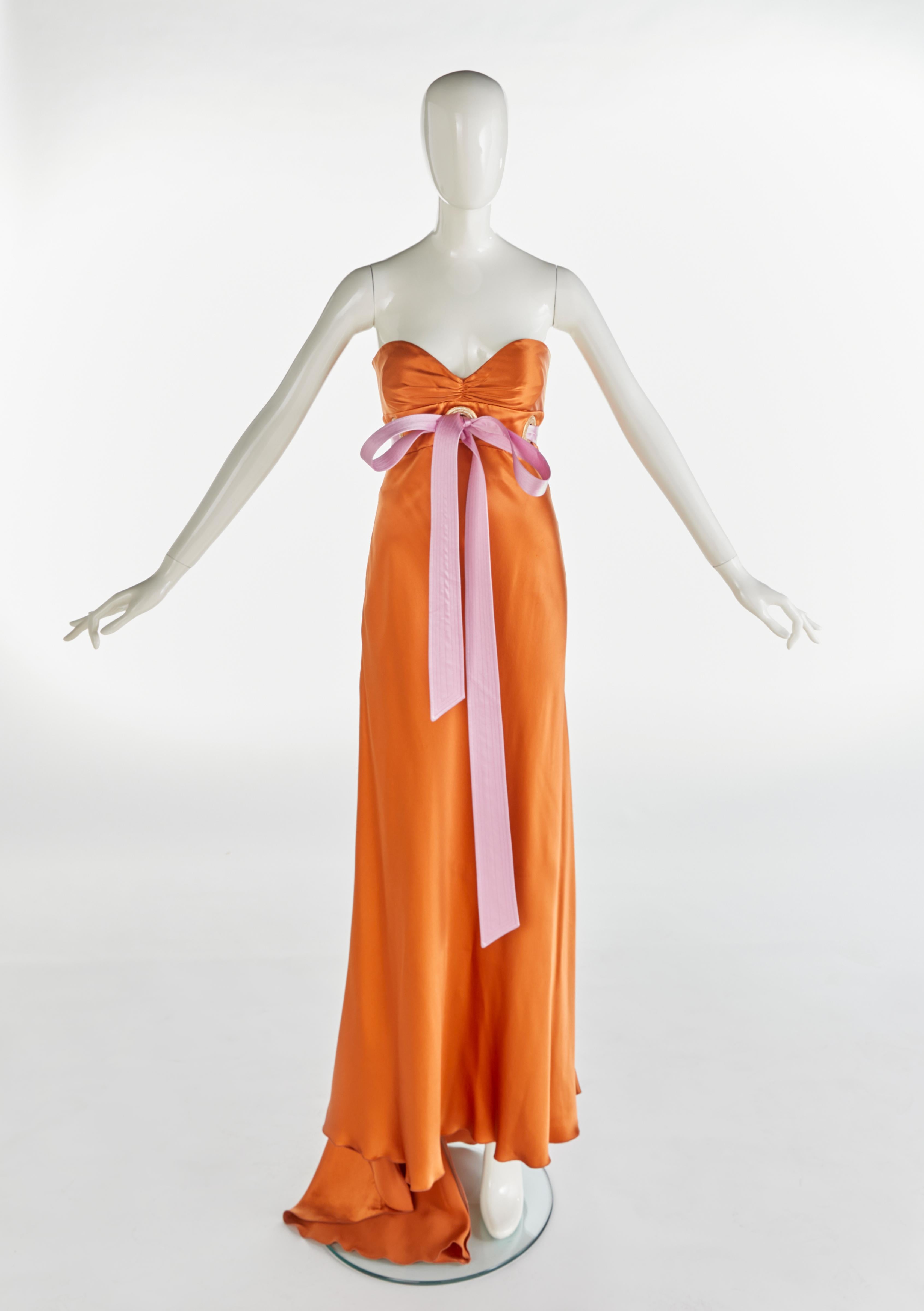 Rare S/S 2005 Valentino Runway Silk Draped Crystal Bow Gown Dress For Sale 4