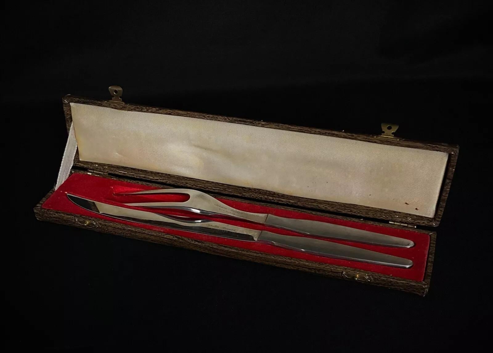 Rare Sabatier Trumpet Stainless Steel Cutlery Set in Box – 3 Pieces - 2Y383 In Good Condition For Sale In Bordeaux, FR
