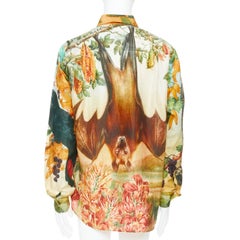 rare SABYASACHI 100% silk parrot bat mixed animal floral print shirt EU42 XL