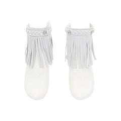 rare SACAI grey Western cowbody star stud braided fringe trimmed ankle strap