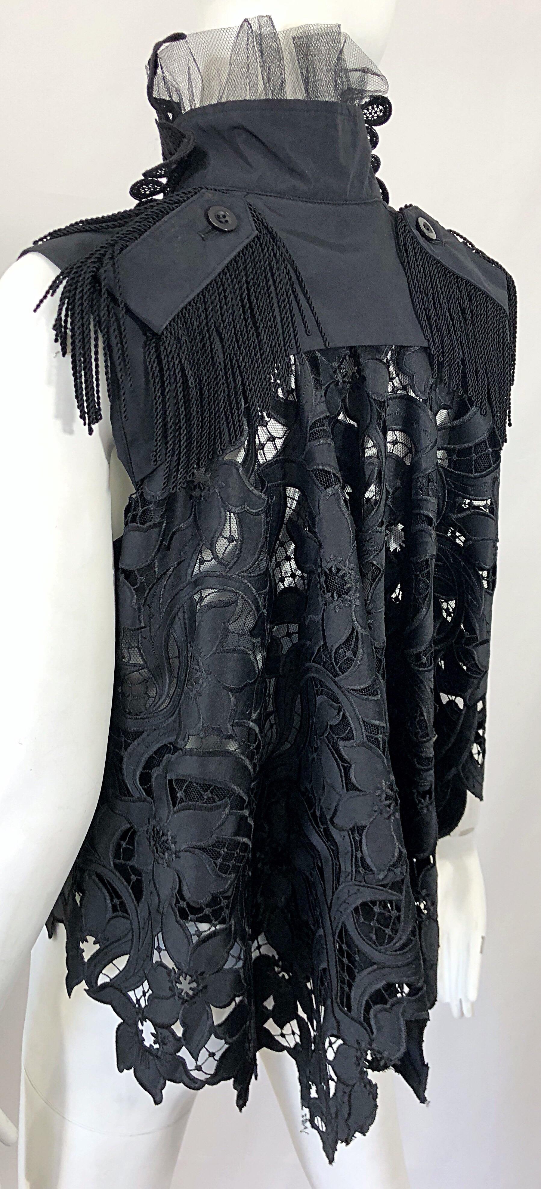 Rare Sacai Japanese Black Avant Garde Victorian Edwardian Inspired Trapeze Vest In New Condition In San Diego, CA