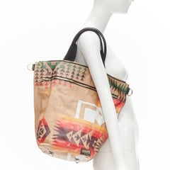 rare SACAI PENDLETON aztec ethnic print brown leather foldover tote bag