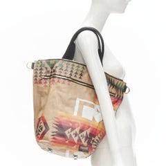 rare SACAI PENDLETON aztec ethnic print brown leather foldover tote bag