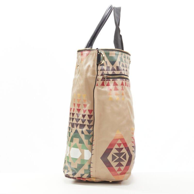 rare SACAI PENDLETON aztec ethnic print brown leather foldover tote bag In Excellent Condition For Sale In Hong Kong, NT