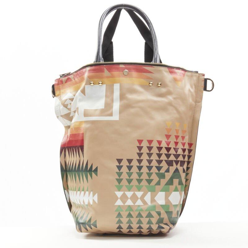 Women's rare SACAI PENDLETON aztec ethnic print brown leather foldover tote bag For Sale