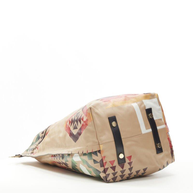 rare SACAI PENDLETON aztec ethnic print brown leather foldover tote bag For Sale 2