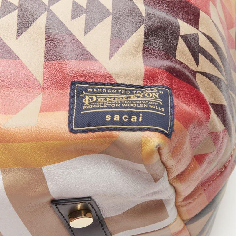 rare SACAI PENDLETON aztec ethnic print brown leather foldover tote bag For Sale 3