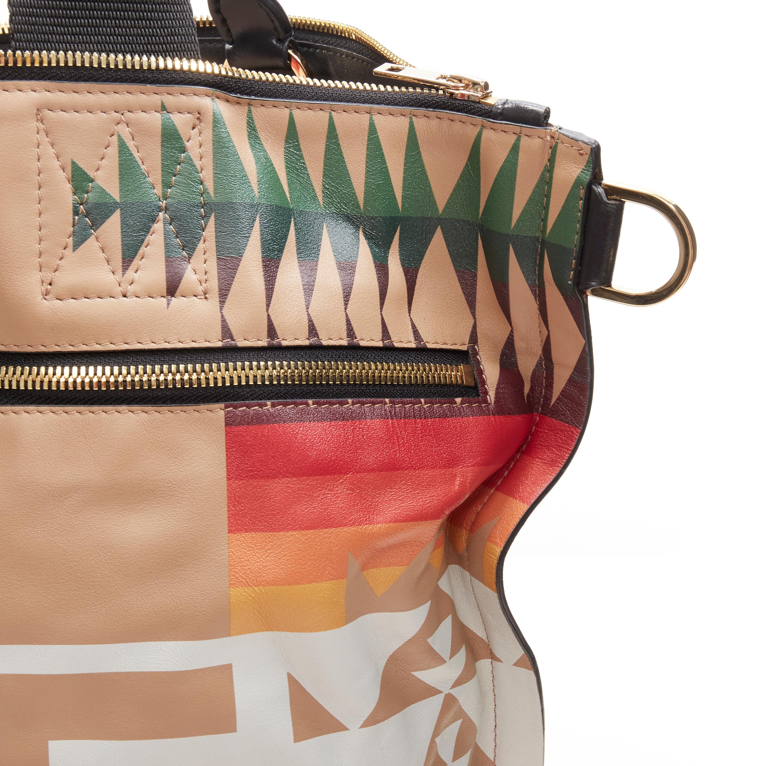 rare SACAI PENDLETON aztec ethnic print brown leather foldover tote bag For Sale 1