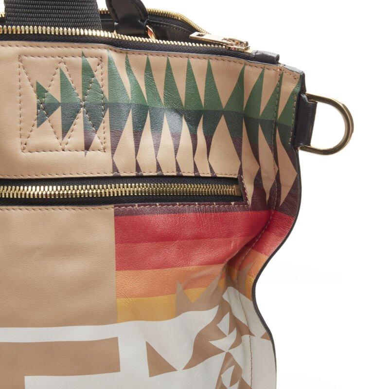 rare SACAI PENDLETON aztec ethnic print brown leather foldover tote bag For Sale 4