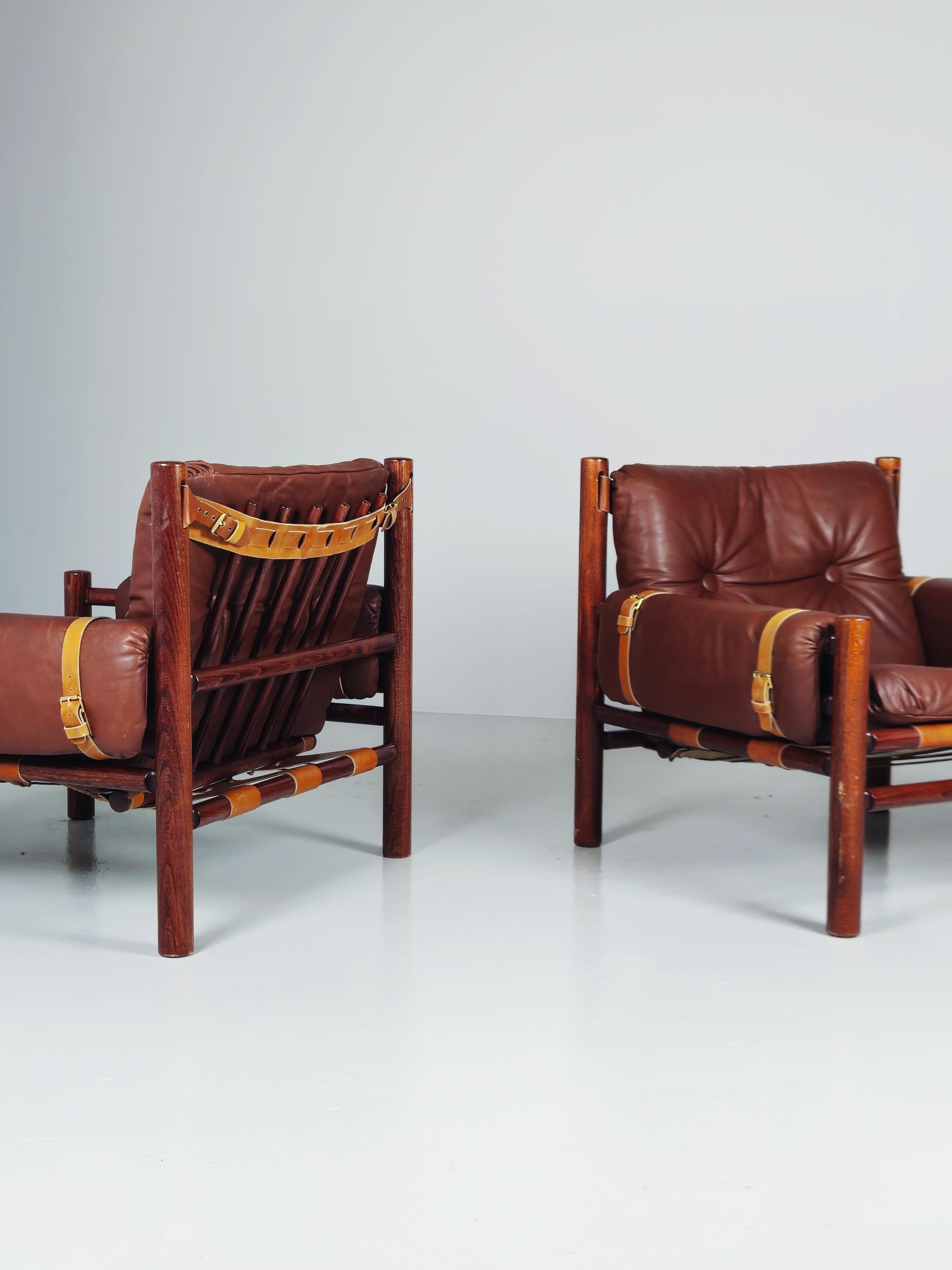 Scandinavian Modern Rare safari lounge chairs in the style of Arne Norell, Bruksbo, Norway, 1970s For Sale