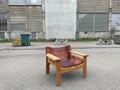 Rare Safari pine and leather chair first edition from Karin Moring 1970´s