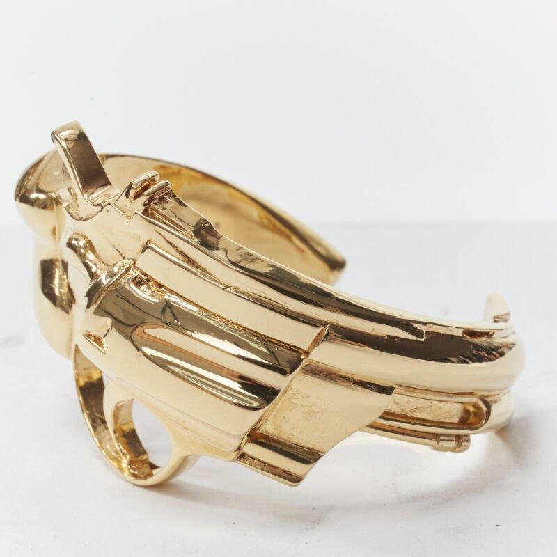 rare SAINT LAURENT 2014 Hedi Slimane Revolver Pistol Gun gold brass bracelet For Sale 2