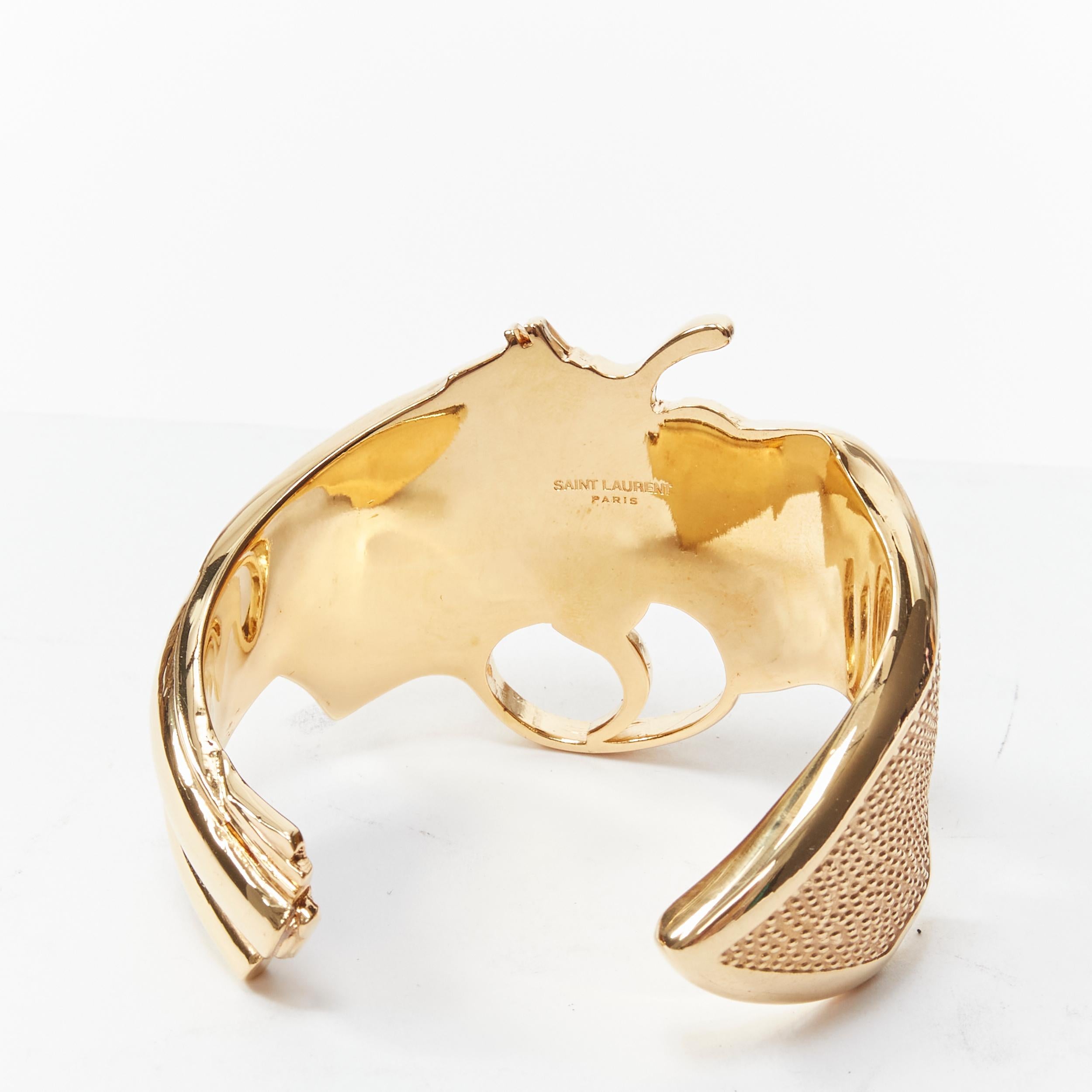 Women's rare SAINT LAURENT 2014 Hedi Slimane Revolver Pistol Gun gold brass cuff