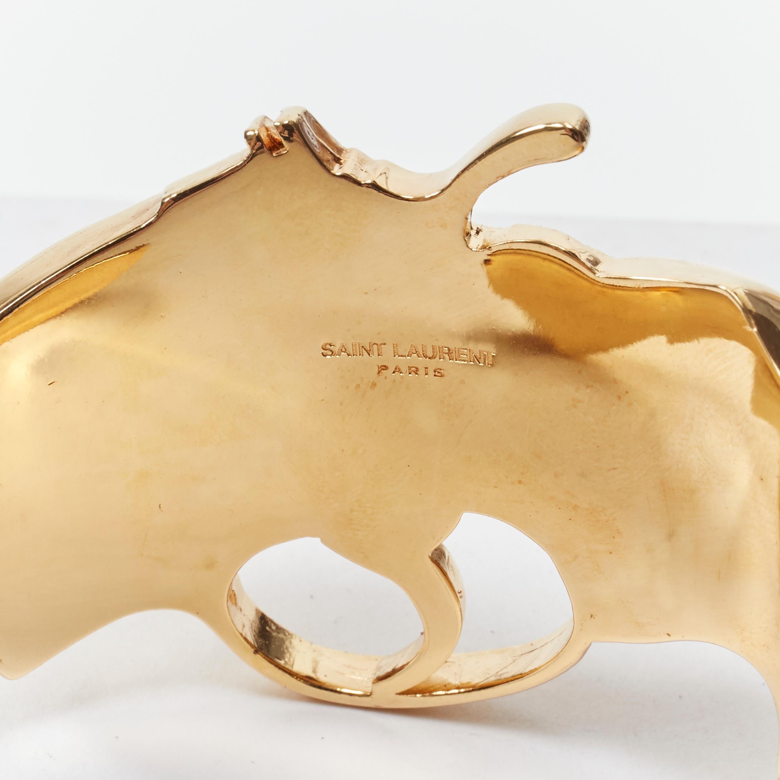 raro SAINT LAURENT 2014 Hedi Slimane Revolver Pistol Gun bracciale in ottone dorato 4
