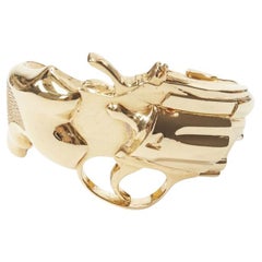 rare SAINT LAURENT 2014 Pistol Revolver Gun gold metal bangle cuff Hedi Slimane