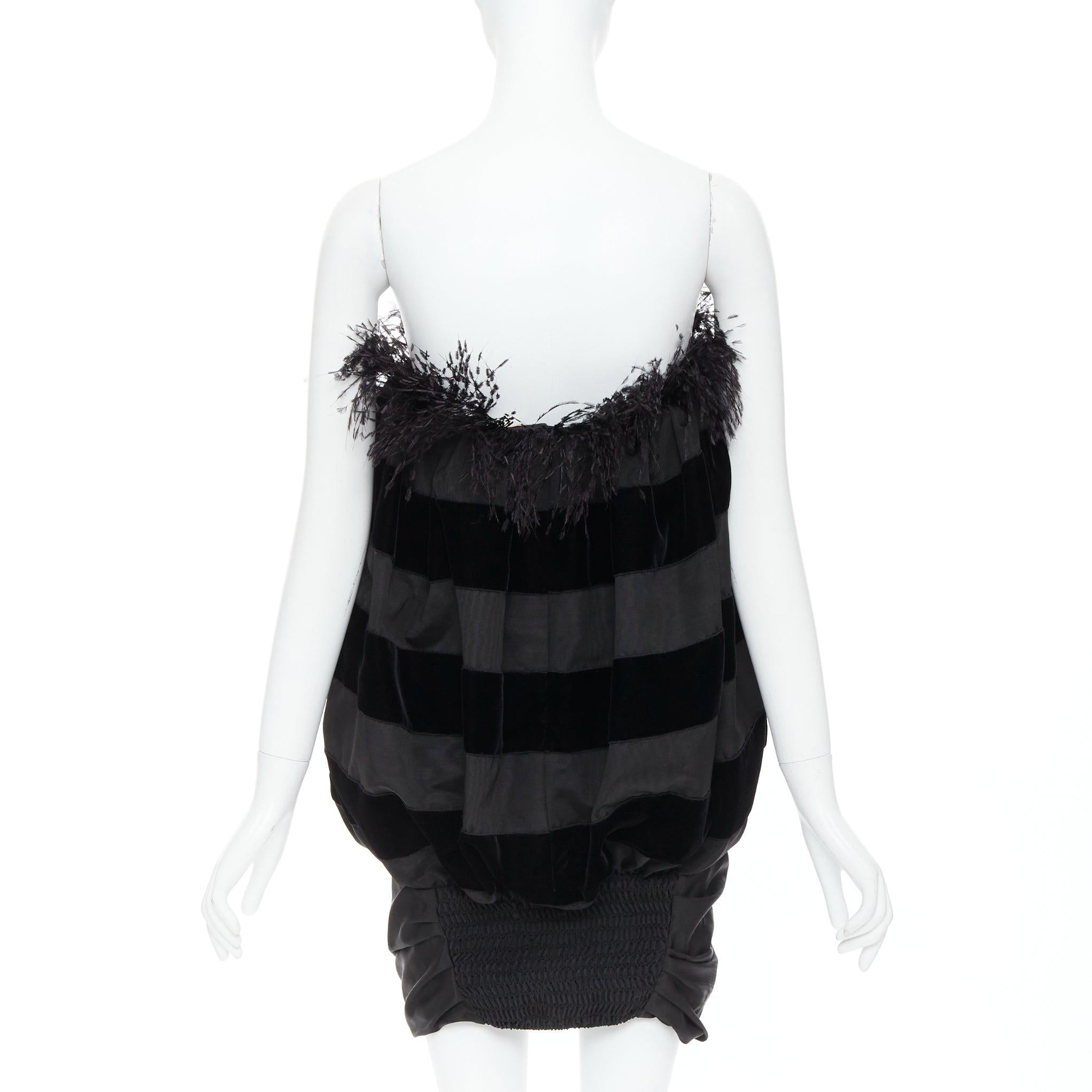 rare SAINT LAURENT 2021 Runway feather trim silk striped Le Pouf dress FR36 S 1