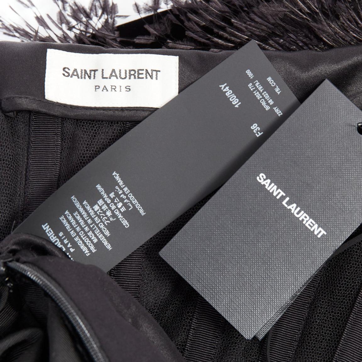 rare SAINT LAURENT 2021 Runway feather trim silk striped Le Pouf dress FR36 S 4